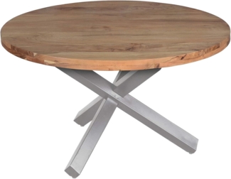 SAM Runder Esszimmertisch 130 cm Runa, Akazienholz massiv, Esstisch naturfarben, Sternfuß aus Metall Silber, aufgedoppelte Tischplatte 50 mm