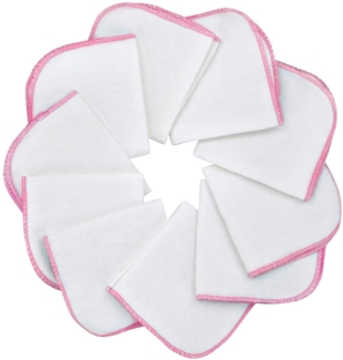 Mias Baby-Waschlappen aus Molton Flanell – 10 Stück, aus Baumwolle, Farbe: weiß-rosa, schadstofffrei/Baby-Tücher/Kosmetik-Tücher/Allzwecktücher