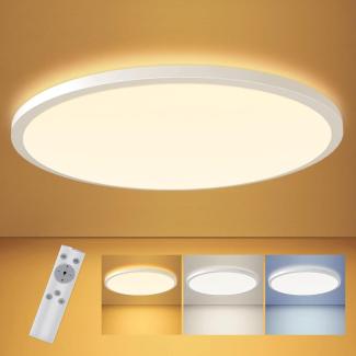 LEDYA LED Deckenleuchte Dimmbar, 18W 1600lm Deckenlampe mit Fernbedienung, 2700K-6500K Warmweiß Naturweiß Kaltweiß Lampe, IP44 Wasserfest für Badezimmer, Wohnzimmer, Balkon, Flur, Küche, Ø295×25mm