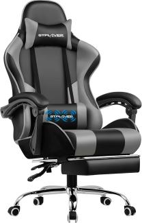 GTPLAYER Bürostuhl Gaming Stuhl Massage Gaming Sessel Ergonomischer Gamer Stuhl mit Fußstütze, Kopfstütze Massage-Lendenkissen, Gepolstert Gaming Chair, Drehsessel grau