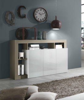 Dmora Modernes Sideboard mit 3 Türen und Regalen, Wohnzimmer-TV-Ständer, Küchenbuffet, Made in Italy Sideboard, 146x62xh93 cm, Weiß und Birne