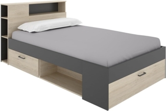 Vente-unique - Bett mit Kopfteil, Stauraum & Schubladen - 120 x 190 cm - Holzfarben & Anthrazit - LEANDRE
