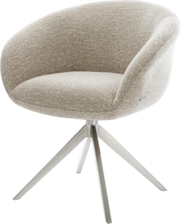 Drehstuhl Vinka-Flex mit Armlehnen Webstoff Soft Beige Kreuzgestell breit Edelstahl 360° drehbar Wippfunktion Taschenfederkern