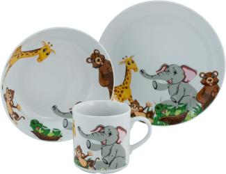 CreaTable 22897 Kindergeschirr-Set Zoo für 1 Personen, Porzellan, mehrfarbig (1 Set, 3-teilig)