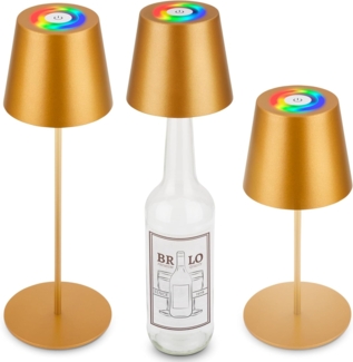 BRILONER - 3 in 1 RGBW LED Tischlampe kabellos IP44 mit Touch, stufenlos dimmbar, Akku & Lichtquelle tauschbar, Nachttischlampe, LED Lampe, Tischleuchte, Weinlampe, Flaschenlampe Aufsatz, Goldfarbig