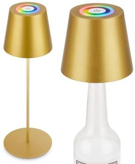 BRILONER - 3 in 1 RGBW LED Tischlampe kabellos IP44 mit Touch, stufenlos dimmbar, Akku & Lichtquelle tauschbar, Nachttischlampe, LED Lampe, Tischleuchte, Weinlampe, Flaschenlampe Aufsatz, Goldfarbig