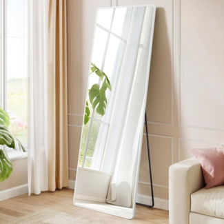 SONGMICS Ganzkörperspiegel, 160x50 cm, rechteckiger Standspiegel, Rahmen aus Aluminiumlegierung, Hartglas, für Schlafzimmer, Wohnzimmer, Garderobe, mattweiß LFM030WC01