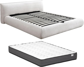 Vente-unique - Bettkasten + Matratze - 180x200 cm - Stoffbezug - Beige - MIRSIO