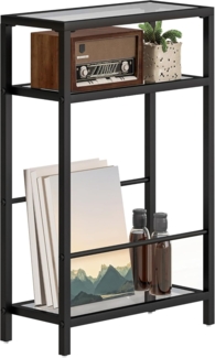 HOMCOM Beistelltisch kleiner Couchtisch mit 3 Ebenen, Tischplatte aus Hartglas (Sofatisch, 1-St, Modernes Nachttisch), für Wohnzimmer, Schlafzimmer, Schwarz