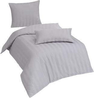 Traumschlaf Mako-Satin Bettwäsche Uni Streifen 4 cm|200x200 cm + 2x 80x80 cm| silber