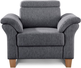 Cavadore Sessel Ammerland inkl. Federkern und Kopfteilverstellung / Großer Polstersessel im Landhausstil / Passend zur Sofagarnitur Ammerland / 101 x 84 x 93 / Strukturstoff grau