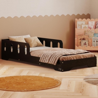 smartwood Kinderbett 90x200 cm in Schwarz - Montessori Bodenbett mit Rausfallschutz & Lattenrost - Aus handbemaltem Sperrholz - Sicher für Jungen und Mädchen - Einfache Montage - TILA 6