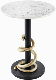 riess-ambiente Beistelltisch WILDLIFE SNAKE 55cm weiß / schwarz / gold · Wohnzimmertisch mit Marmor (Einzelartikel, 1-St), Marmor-Tischplatte · Metall-Gestell · Schlangen-Skulptur · handmade