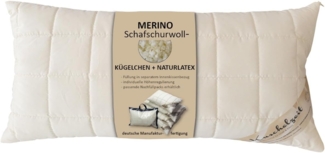 Meivita Naturfaserkopfkissen Merino Schafschurwolle Kopfkissen, Füllung: 70% Latex (Naturlatexflocken) und 30% Wolle (Schurwollkügelchen), Bezug: Baumwollperkal, Seitenschläfer, Rückenschläfer, Bauchschläfer, Kissen Hergestellt in Deutschland