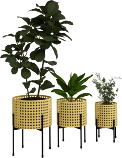 Outsunny Blumenständer 3er-Set Pflanzenständer mit Rattanoptik (Blumenhocker, 3 St, Pflanzenhocker), für Innen und Außenbereich Stahl Gold