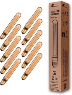 greenandco 10x LED Vintage Glühbirne zur Stimmungsbeleuchtung | E27 T30 | gold | 2W 65lm | 1800K extra warmweiß | 320° | 230V | flimmerfrei | nicht dimmbar | Edison Glühbirne