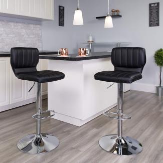 Flash Furniture Moderner Barhocker, höhenverstellbar, mit vertikaler Naht auf der Rückseite und Chromfuß, 2 Stück, Chrom, Schaumstoff, Metall, Sperrholz, Schwarzes Vinyl, 2er-Set