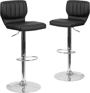 Flash Furniture Moderner Barhocker, höhenverstellbar, mit vertikaler Naht auf der Rückseite und Chromfuß, 2 Stück, Chrom, Schaumstoff, Metall, Sperrholz, Schwarzes Vinyl, 2er-Set