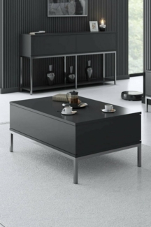 Dmora - Wohnzimmertisch Antares, Niedriger Wohnzimmertisch, Kaffeeregal, Couchtisch für Sofa, 90x60h40 cm, Anthrazit und Silber