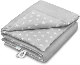 EliMeli Babydecke Kuscheldecke Krabbeldecke 75x100 super weichem Minky Polar Fleece | 100% Baumwolle | Füllung | hoch Qualität | Plüschdecke perfekt für Babys (Grey - White Stars)