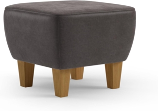Cavadore Hocker Vida / Polsterhocker mit massiven Holzfüßen in Eiche / 52 x 46 x 52 / Mikrofaser, Graubraun
