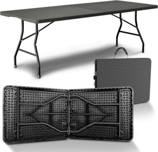 NewHabitat Buffettisch klappbar – Gartentisch klappbar aus Polyrattan I Biertisch wetterfest & faltbar I Stabiler Klapptisch für Garten, Festivals, Camping & Outdoor-Events (Schwarz) 180 x75 x75 cm