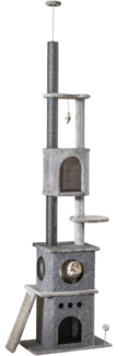 PawHut Kratzbaum Katzenbaum Deckenhoch Kletterbaum mit Katzenspielzeug, Sisal Plüsch Hellgrau höhenverstellbar 60 x 40 x 225-255 cm