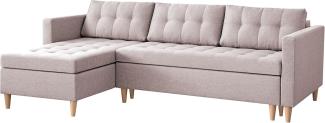 FURNIX Ecksofa NORGEN I Eckcouch mit Schlaffunktion und Bettkasten - Edle Wohnzimmersofa mit Federkern, Holzfüßen - L-Form Sofa Links/rechts, B 220 x T 154 x H 86 cm, Bettfunktion SW 61 (lachs)