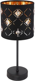 Tischleuchte, Stoffschirm, Kristalle, schwarz gold, H 35 cm