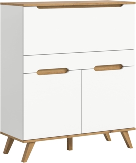 xonox. home Wohnzimmer Stockholm Sekretär Schreibschrank Schrank Stauraumschrank in weiß Absetzung Nox Oak, ca. 100 x 118 x 40 cm