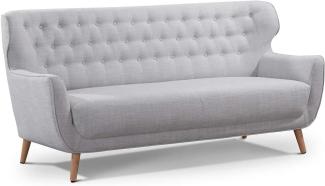 CAVADORE Dreisitzer-Sofa Abby / Klassisches Polstersofa mit Knopfverzierung / 183 x 89 x 88 / Strukturstoff, hellgrau