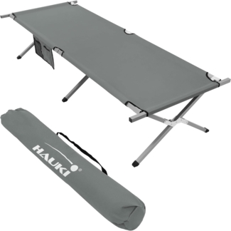 Hauki Feldbett Campingbett klappbar mit Tragetasche Belastbarkeit bis 150 kg Gästebett 210 x 83 x 46 cm Grau XL Klappbett für Reisen Metallrohr