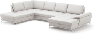 Cavadore Wohnlandschaft Castiel mit Federkern / Sofalandschaft mit großem Longchair, Sitztiefenverstellung und satinierten Metallfüßen / 363 x 89 x 223 / Echtleder, Weiß