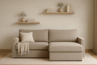 Kaiser Möbel Ecksofa mit Schlaffunktion und Bettzeugablage LUBEKA, Stoff Poso und Faro