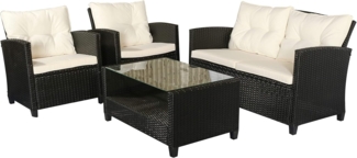 Outsunny Sitzgruppe Polyrattan Sitzgarnitur 4 TLG, (Gartenset, 4-tlg, Sitzgruppe), Metall Luxus Schwarz 124L x 68B x 76H cm