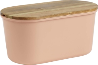 Echtwerk Brotbox "Fresh" Brotkasten mit Akazienholz/Melamin Schneidebrett Lachs-Rosa