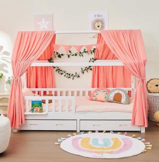 Hausbett Komplett Set mit Schubladen+Matratze I Musselin DEKO SET Rosa