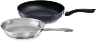 Fissler Pfannen-Set, 2-teilig / Catania unbeschichtete Edelstahl-Pfanne (Ø 24 cm) & Cenit beschichtete Aluminium-Pfanne( Ø 28 cm) – Induktions-geeignet, Schwarz