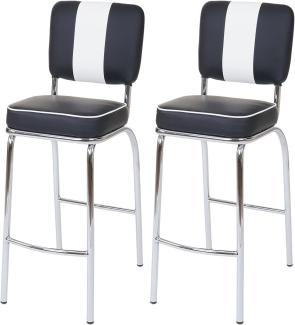 2er-Set Barhocker Avellino, Barstuhl Tresenhocker, Retro 50er Jahre Design, Kunstleder FSC® ~ schwarz-weiß