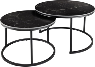riess-ambiente Couchtisch ELEGANCE Ø75cm anthrazit / schwarz (Set, 2-St), Wohnzimmer · Keramik · Metall · rund · Marmor-Design · Modern