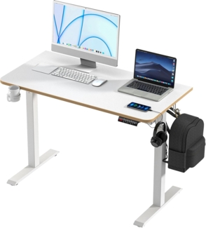 KOWO Schreibtisch Höhenverstellbar Elektrisch 120 * 60cm, Ergonomisches Sitz-Stehpult, Standing Adjustable Desk mit Touchscreen und Integrierten - Weiß Ganzes Brett Stehpulte