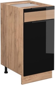 Vicco Unterschrank Fame-Line, Schwarz Hochglanz/Goldkraft Eiche, 40 cm ohne Arbeitsplatte