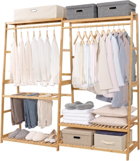 Yorbay Kleiderständer mit Ablage, Garderobenständer aus Bambu Multifunctional, (Groß 150 x 40 x 170 cm), Kleiderständer für Flur, Wohnzimmer, Schlafzimmer