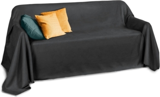 Beautissu Romantica Tagesdecke Plaid Wildlederoptik Anthrazit, 280 x 210 x 1 cm