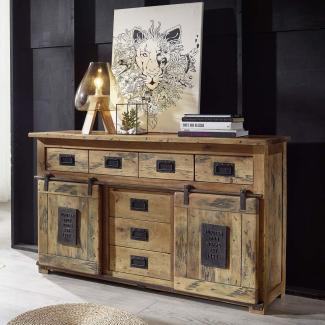 Kommode GINGO Mangoholz Sideboard rustikal Rolltür mit Eisen 1500