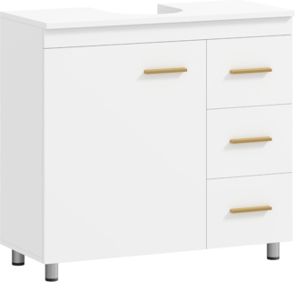 HOMCOM Waschbeckenunterschrank mit Tür (mit Schublade und Einzeltür, 1-St, für wandmontiertes Waschbecken) für Badezimmer, Weiß