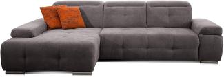 CAVADORE Ecksofa Mistrel mit Longchair XL links / Große Eck-Couch im modernen Design / Inkl. verstellbaren Kopfteilen / Wellenunterfederung / 273 x 77 x 173 / Kati Fango