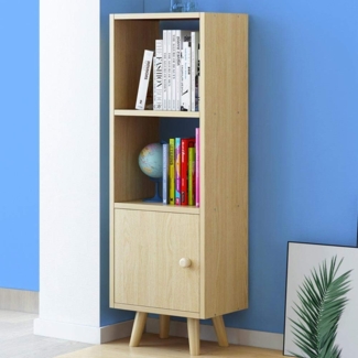 BAKAJI Bücherregal mit 2 Einlegeböden und Schrank mit Tür, Struktur aus MDF-Holz, modernes skandinavisches Design, Größe 132 x 30 x 33 cm