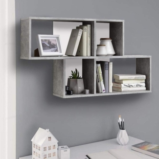 BAKAJI Wandregal, Bücherregal, modernes Design, mit 4 Regalen, Struktur aus MDF-Holz, zweifarbig, Größe 100 x 53 x 19,5 cm, Dekoration für Zuhause, Büro (Grau Weiß)