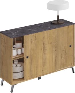 Muebles Pitarch | Sideboard für Wohn- und Esszimmer, Buffet, Beistellschrank, 2 Schiebetüren, Eiche Gold mit Schwarzen Beinen, 87 x 120 x 40 cm, Moderner Industrie-Empfangsbereich, Modell Kamet